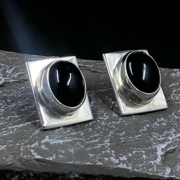 Sterling Silver and Onyx Earrings - Picture 3 of 9
